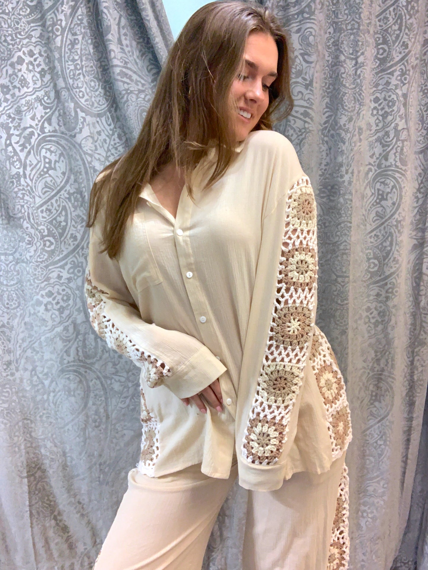 Tan Crochet Blouse