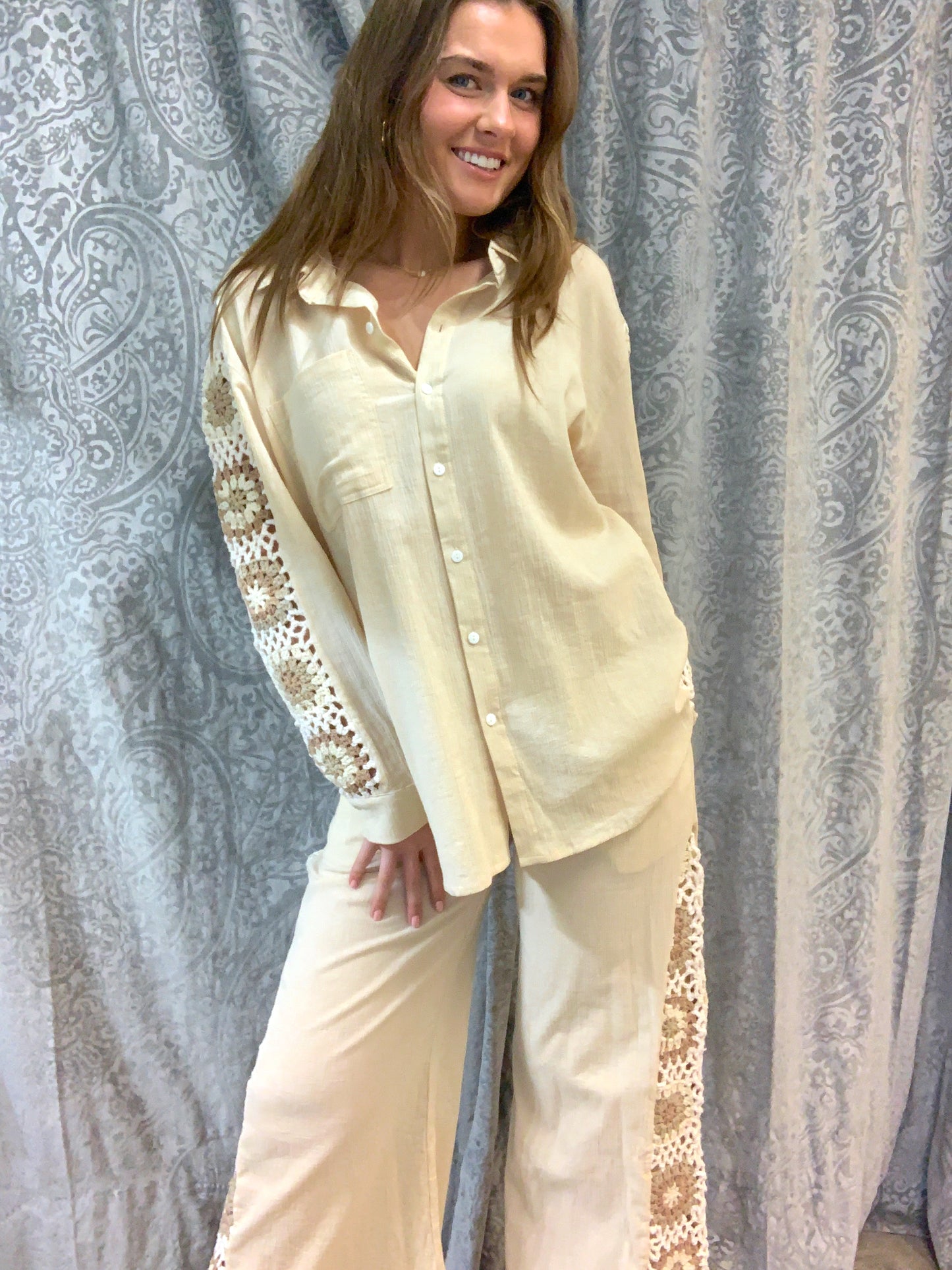 Tan Crochet Blouse