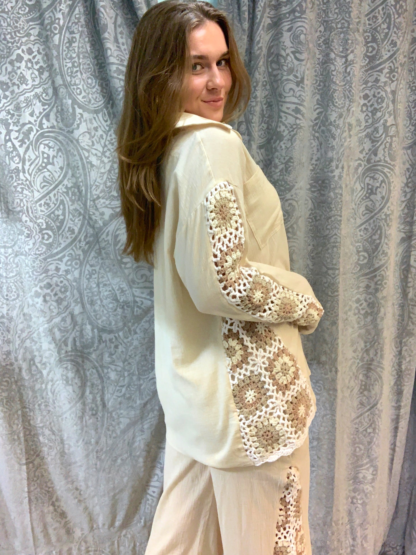 Tan Crochet Blouse