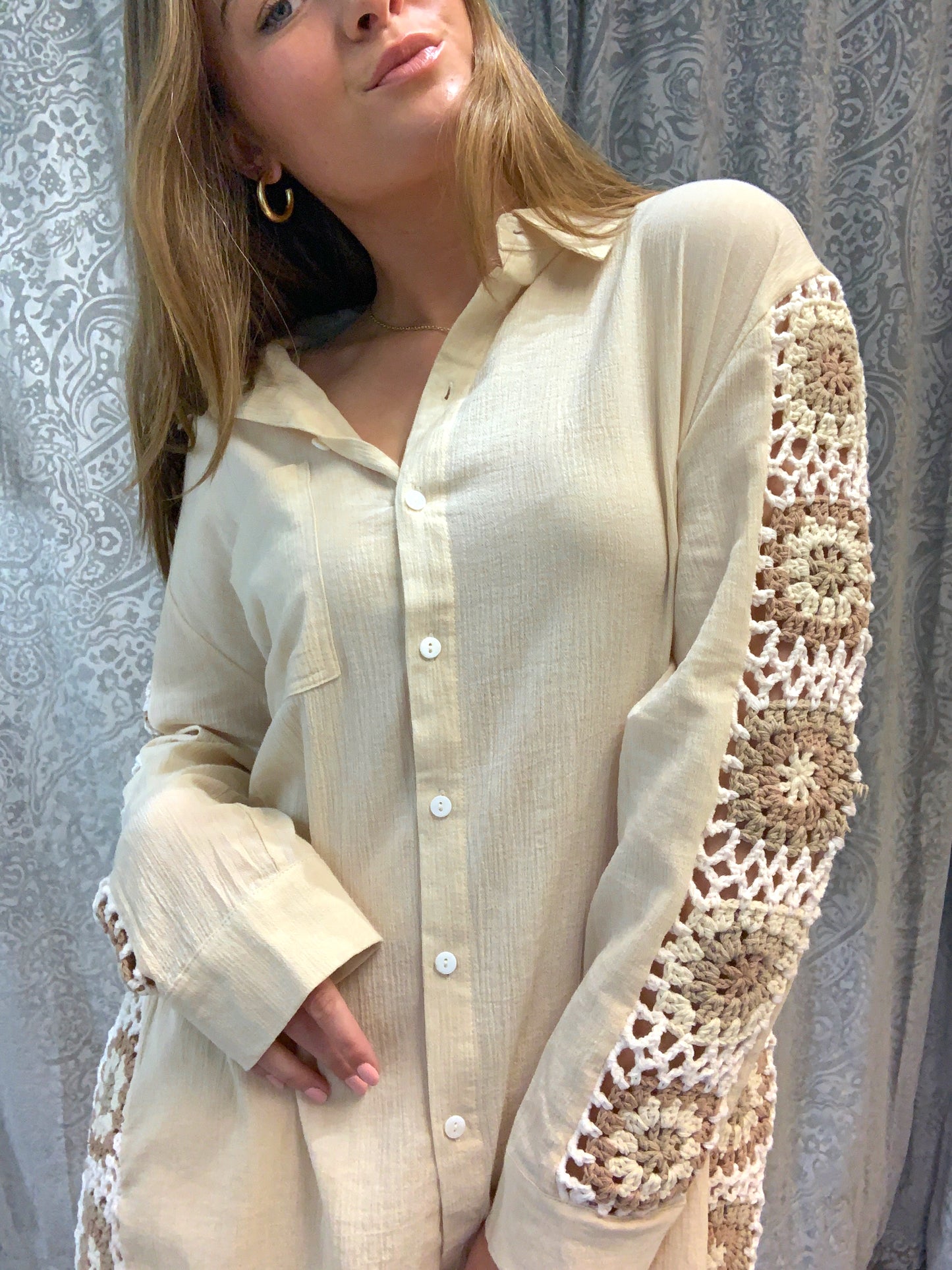 Tan Crochet Blouse