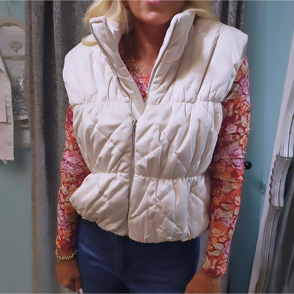 Cream Quilted Vest
