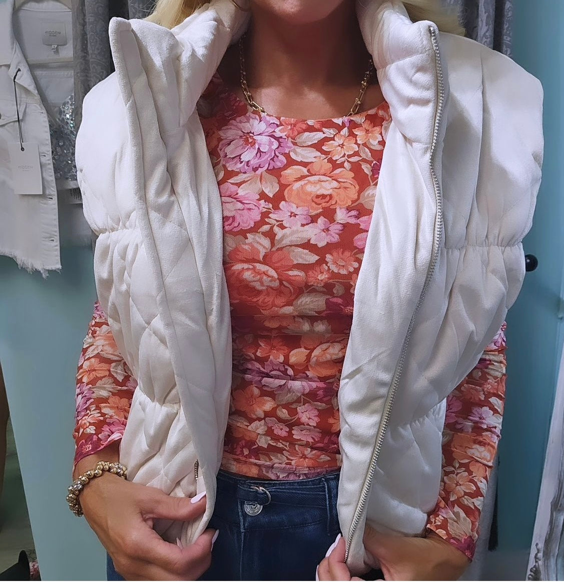 Cream Quilted Vest