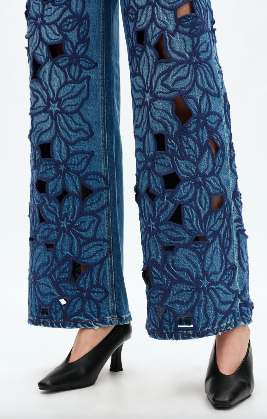 Denim Jeans with Blue Flowers