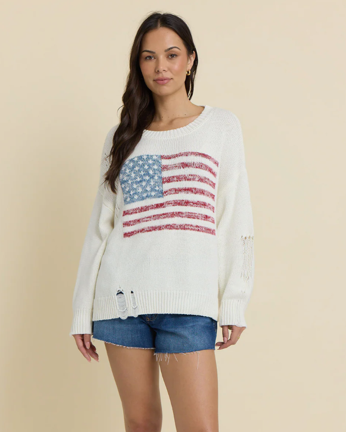 Ivory Distressed Flag Sweater