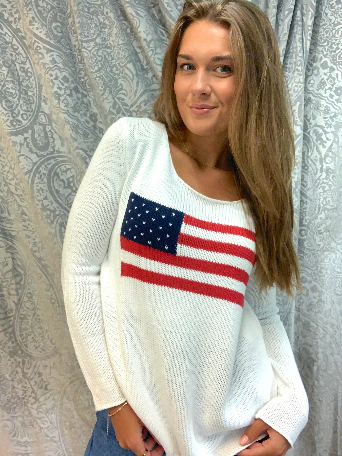 White Sweater W/ Flag