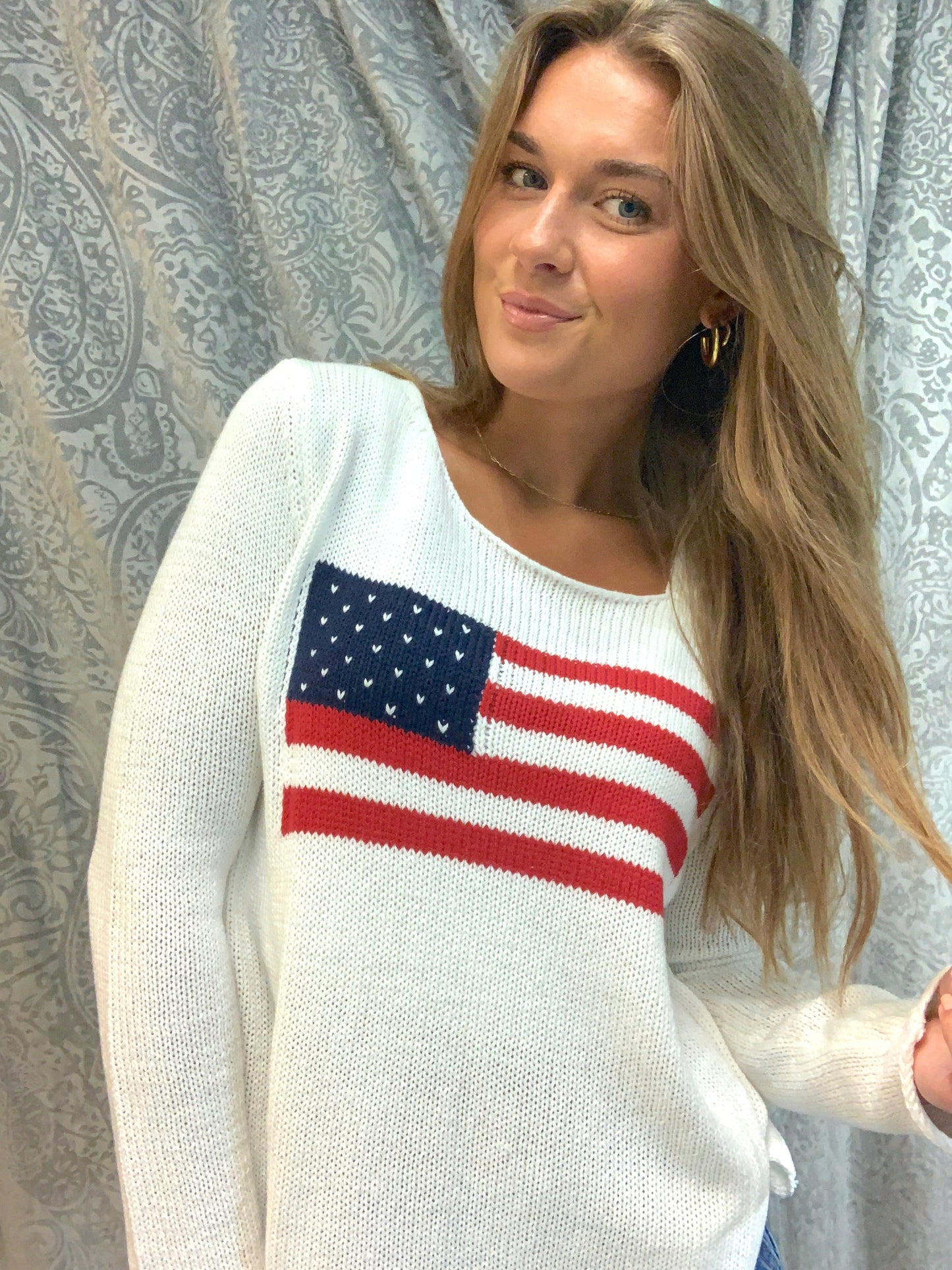 White Sweater W/ Flag