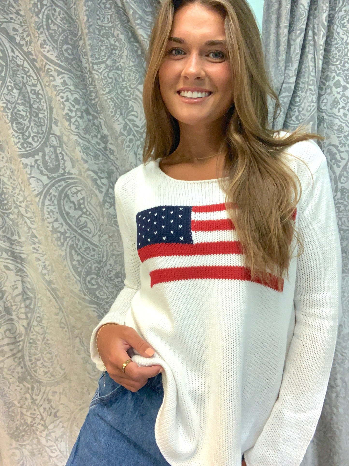 White Sweater W/ Flag