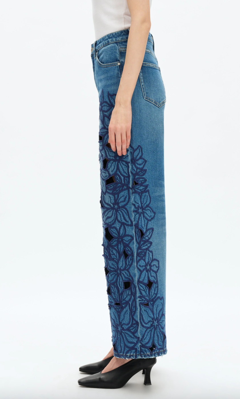 Denim Jeans with Blue Flowers