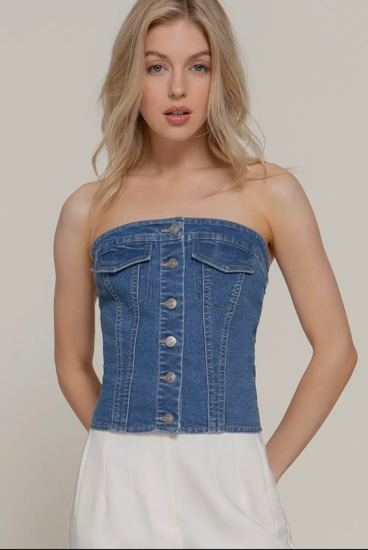denim strapless top