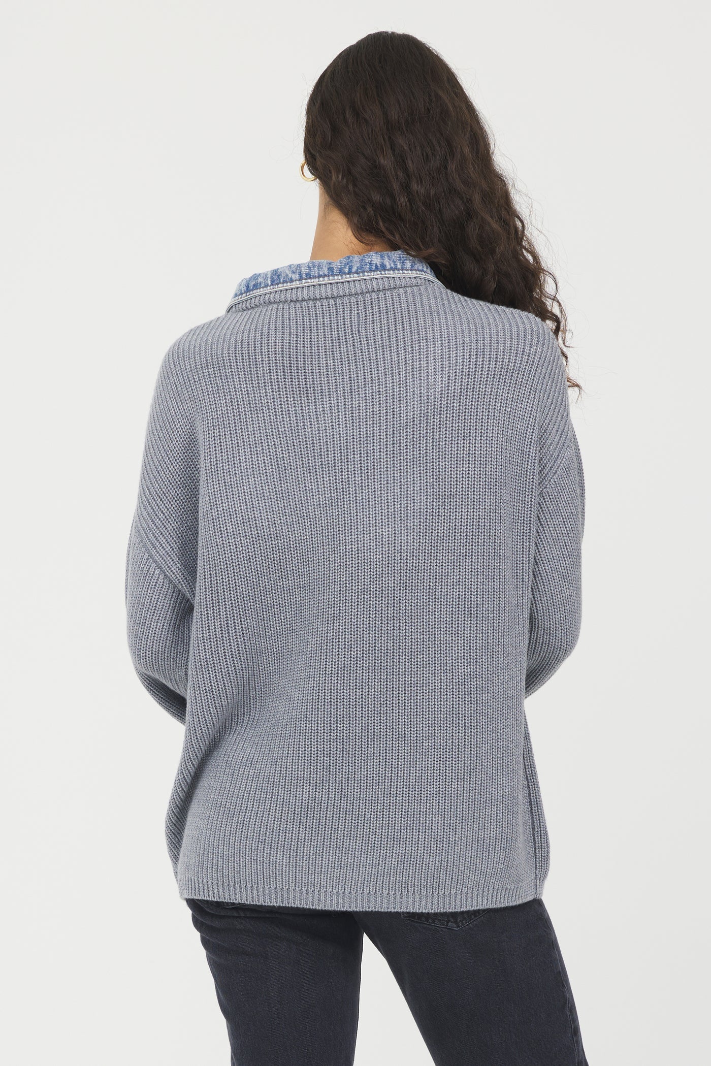 Grey Sweater Denim Detail