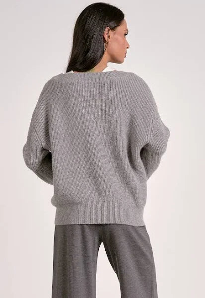 Deep V Neck Sweater - Gray & White